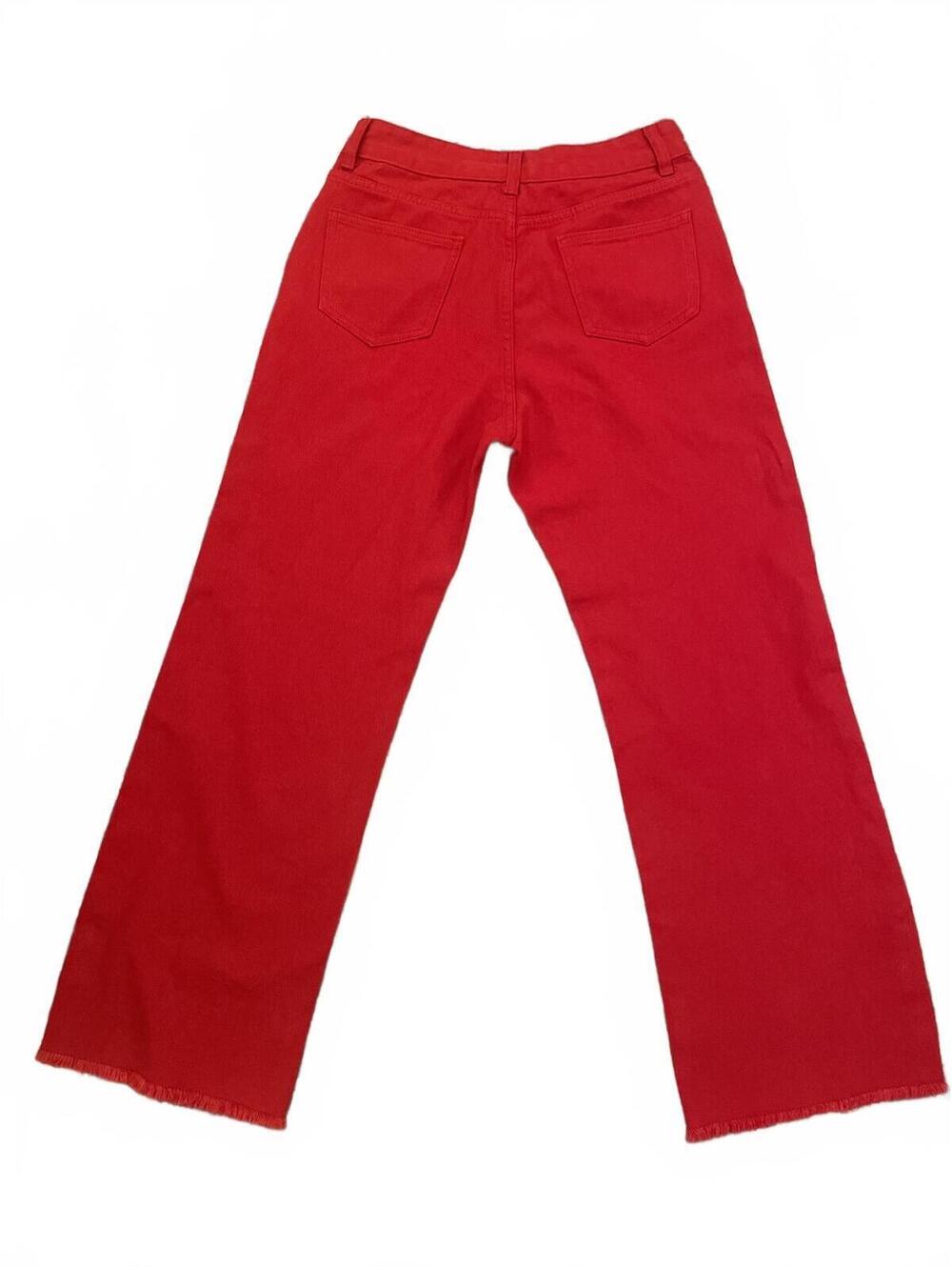 Cider Wide Leg Jeans Women's Medium Frayed Hem Red Cotton - Picture 5 of 9